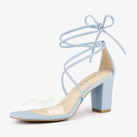 Allegra K Women's Clear Strap Chunky Block Heel Lace Up Sandals Size 7.5 In Blue - Picture 1 of 9